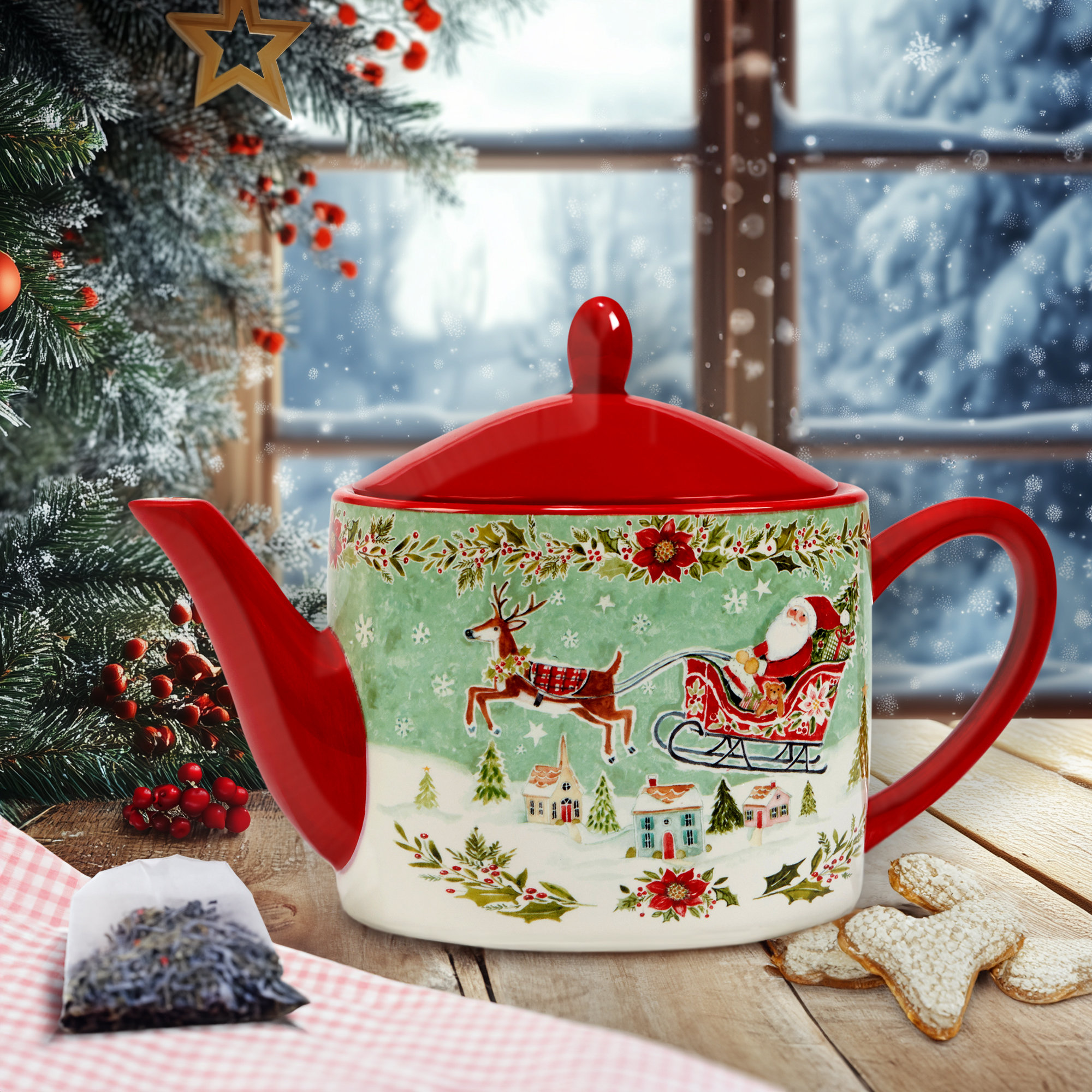 Spode Christmas Tree TEA KETTLE Whistling 10 high quality Cup